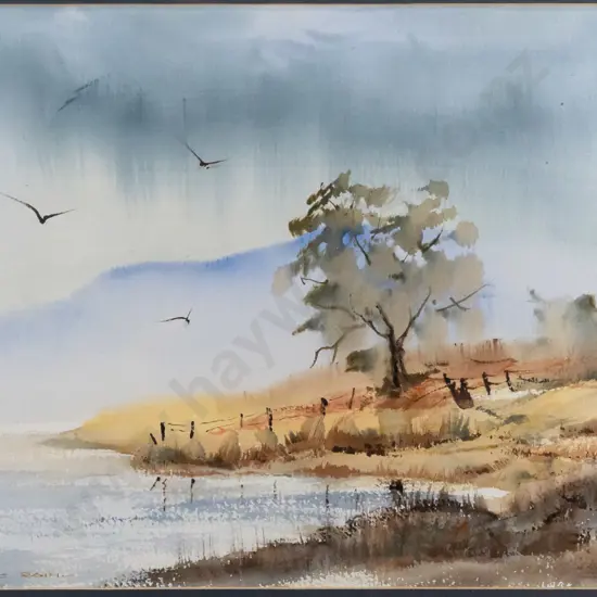Ray Melhop, framed watercolour - Approaching Rain H-340 W-520