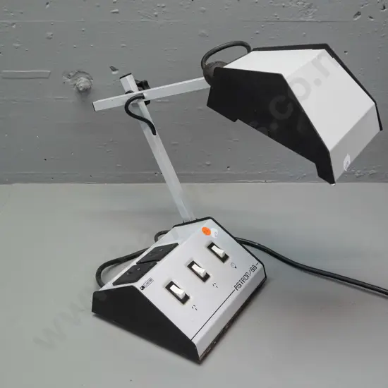 retro silver & black Carlton Astron 88 desk lamp with power outlets - some scratching to shade. H-380 as photographed