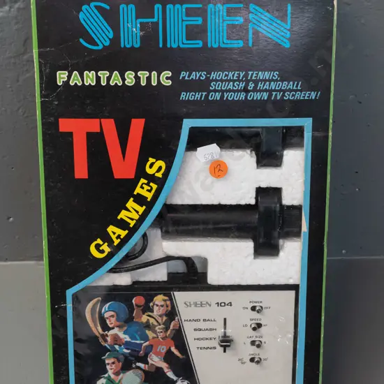1980s Sheen TV video game console with 2 controllers and 4 built-in sports games, in original box - untested