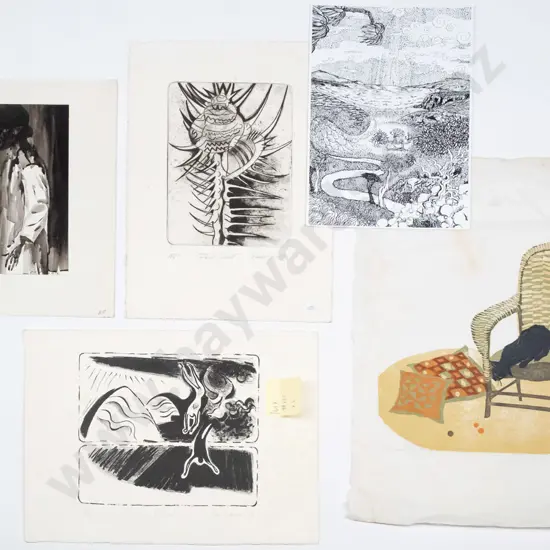 5x unframed artworks - 3x ltd edition prints - Aland Gilderdale, Nora Hazeldine, 1 other (some marks and foxing)