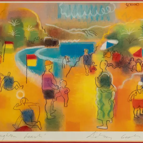 framed and signed Lindsay Crooks print "Brighton Beach" H-1475 W-230