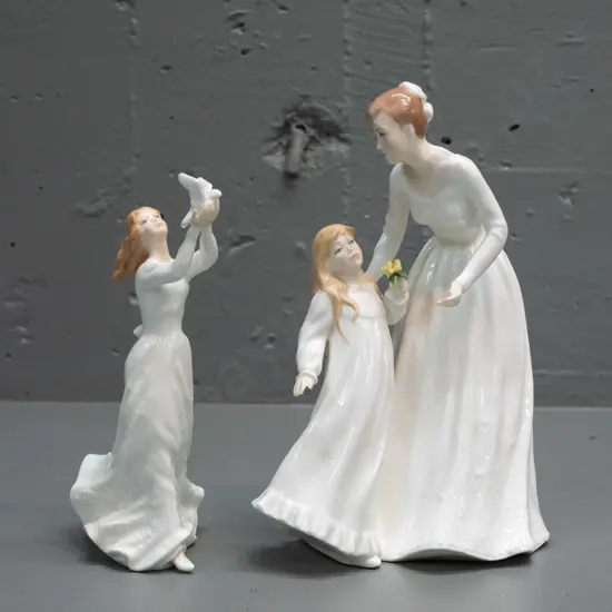 2 Royal Doulton figurines: "Just for You" H-210 and smaller "Thinking of You" with base signed in gold ink