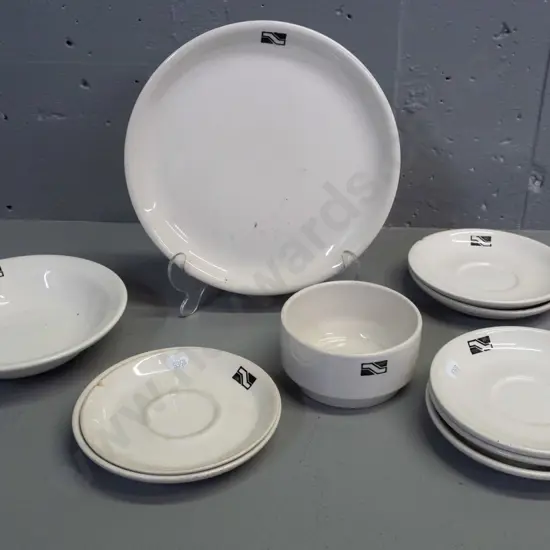 New Zealand Railways / Crown Lynn crockery - plate D230, 2 bowls, 7 saucers - some staining and chips