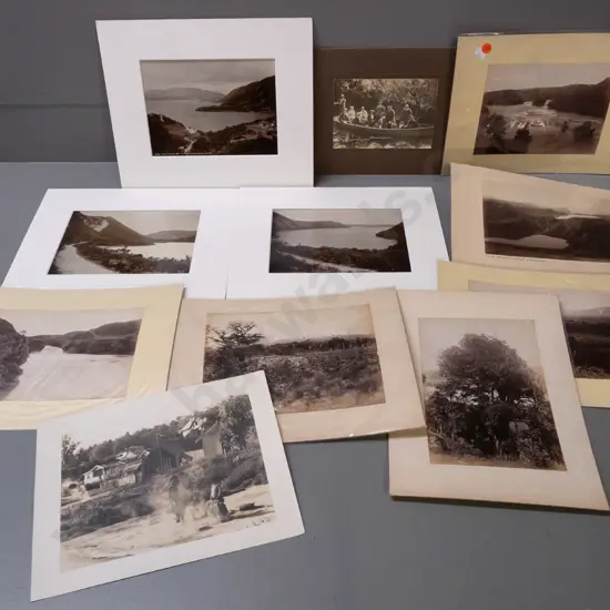 16 vintage NZ north island landscape photos, some mounted on double sided cards, 3 in mats - Tarawera, Hamurana Springs,