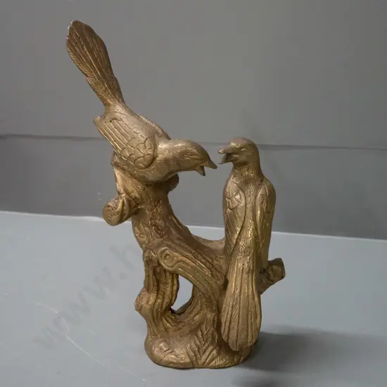 heavy cast brass figurine - 2 birds on tree branch - "Hand-Crafted in India" label H-250 W-170