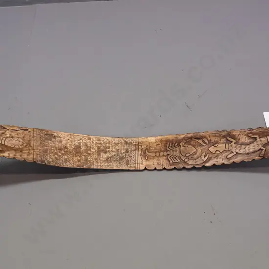 decorative carved rib bone from Aceh Indonesia - snake, lizards, scorpion and other geometric and letter forms L-460