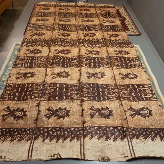 very large tapa cloth with numerals in side panels - origin unknown L-4200 W-2000