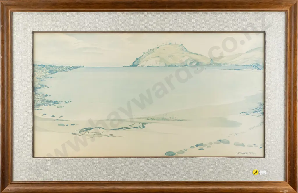 framed H.V Miller 1972 print -Taiaroa Heads H-320 W-600 (fading) Image 1++