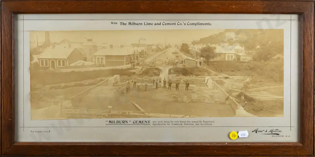framed vintage Muir & Moodie Dunedin photograph "Milburn" Cement H-150 W-420 (fading) Image 1++