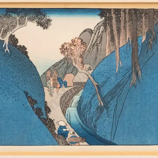 small framed Japanese woodblock print H-130 W-85