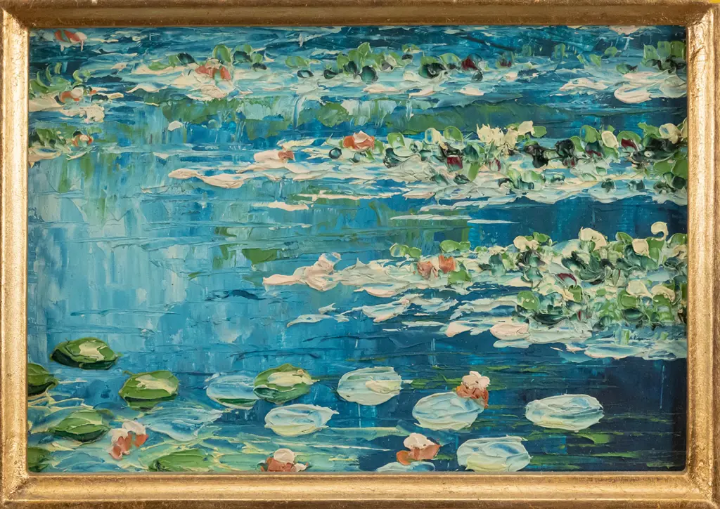 small gilt framed oil on board - water lilies H-110 W-160 Image 1++