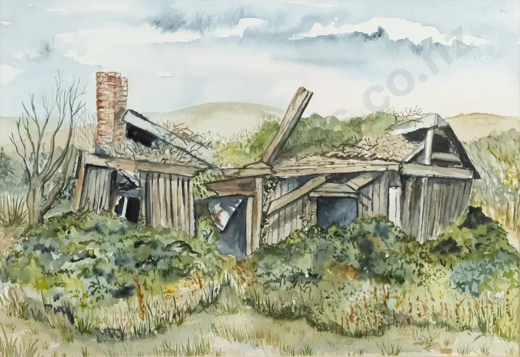 framed watercolour (Glan-y-Mor Art) - Cottage at Nuggetburn H-195 W-285 Image 1++