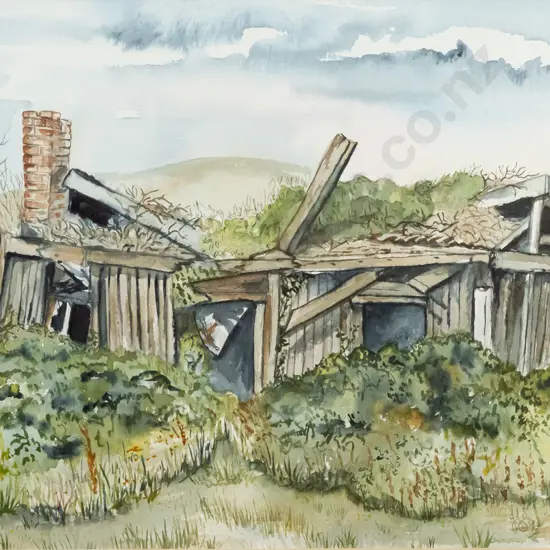 framed watercolour (Glan-y-Mor Art) - Cottage at Nuggetburn H-195 W-285