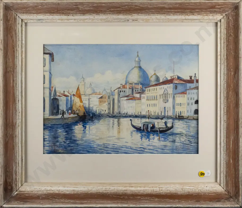 E Heywood 1921, framed watercolour - Venice H-260 W-360 Image 1++