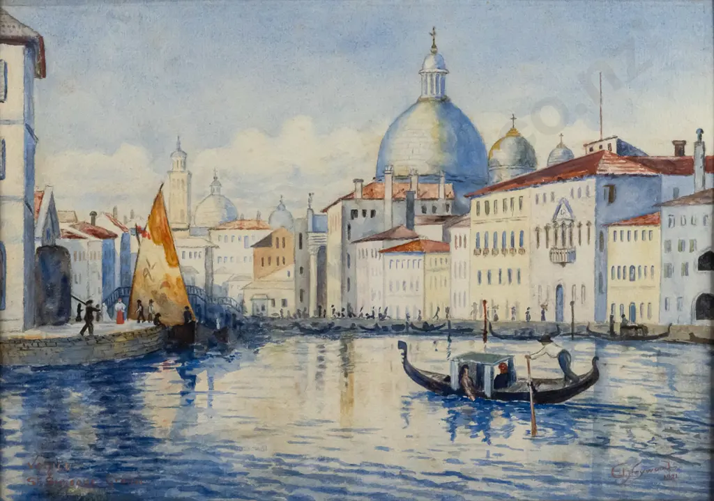 E Heywood 1921, framed watercolour - Venice H-260 W-360 Image 1++