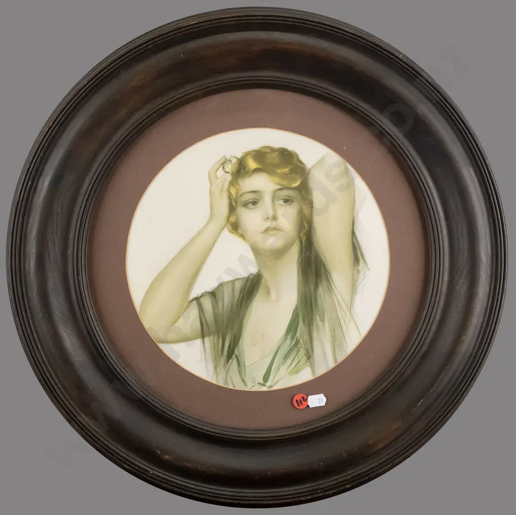 circular framed reproduction vintage print - portrait Overall Diam-180 Image 1++