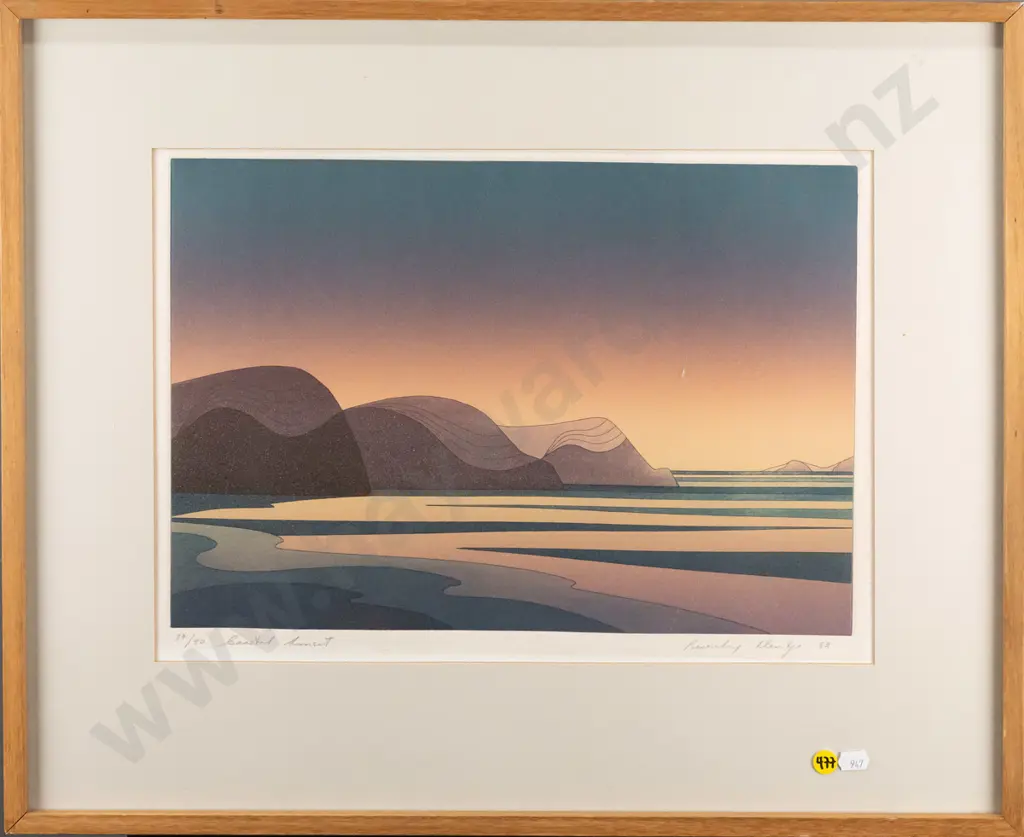 illegible signature 82, framed ltd edition print 29/50 - coastal sunset H-270 W-390 (framing needs attention) Image 1++