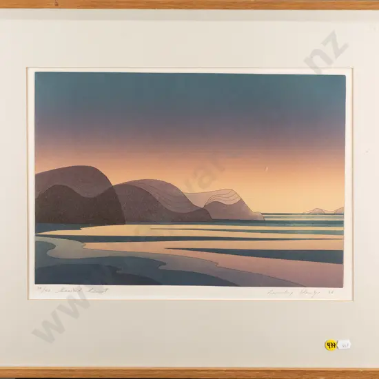 illegible signature 82, framed ltd edition print 29/50 - coastal sunset H-270 W-390 (framing needs attention)