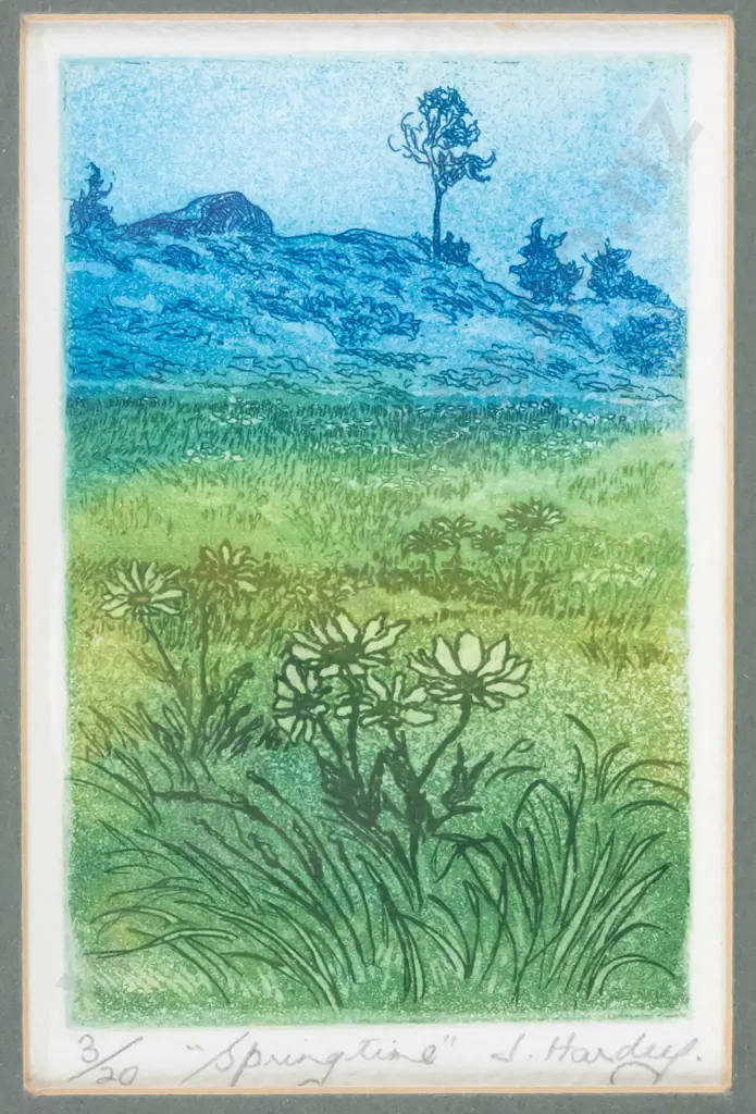 Joan Hardey - framed etching 3/20 "Springtime" H-120 W-75 Image 1++