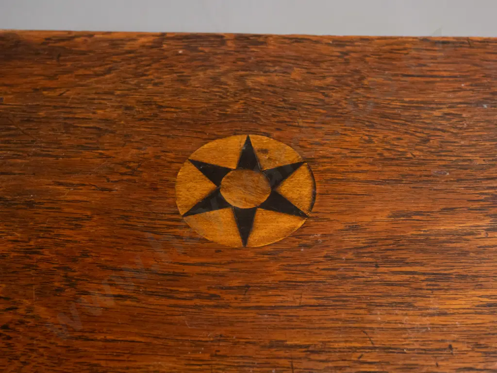 vintage timber box with lift out partitioned tray, inlay design on lid - some age wear, lock has been removed H-100 Image 1++