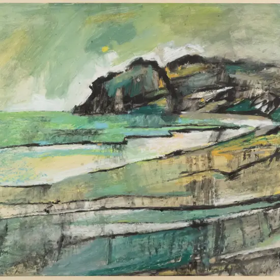 Angela Mason, framed pastel - costal scene H-330 W-460