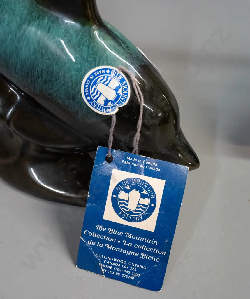 2 Blue Mountain pottery figures - leaping dolphin (with original hang tag and sticker) and leaping fish H-300 Image 1++