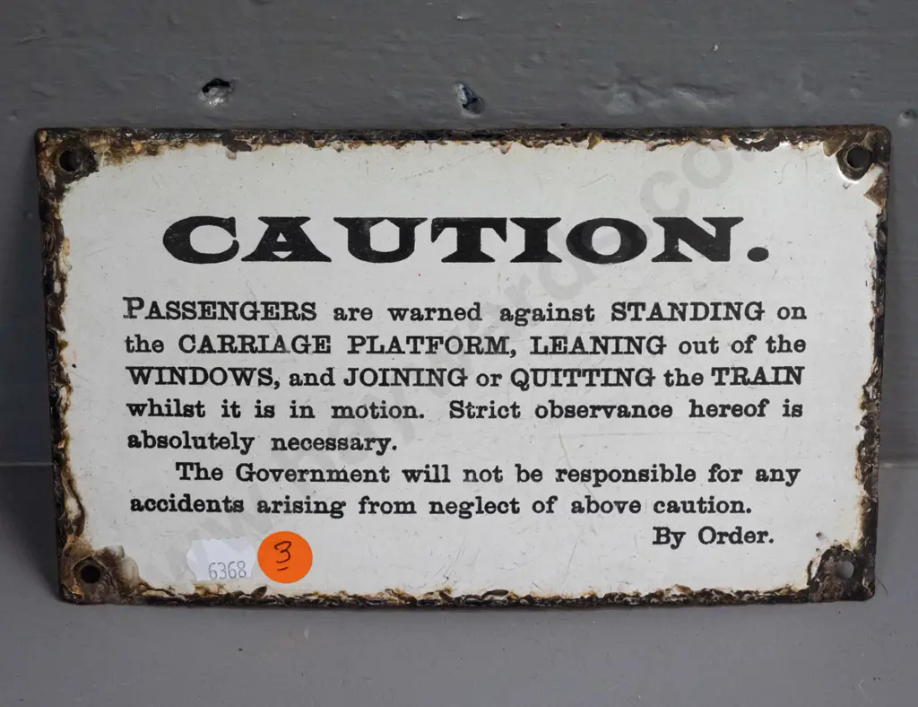 small enamelled and printed metal railway platform or carriage Caution sign - wear and chipping around edges H-125 W-210 Image 1++