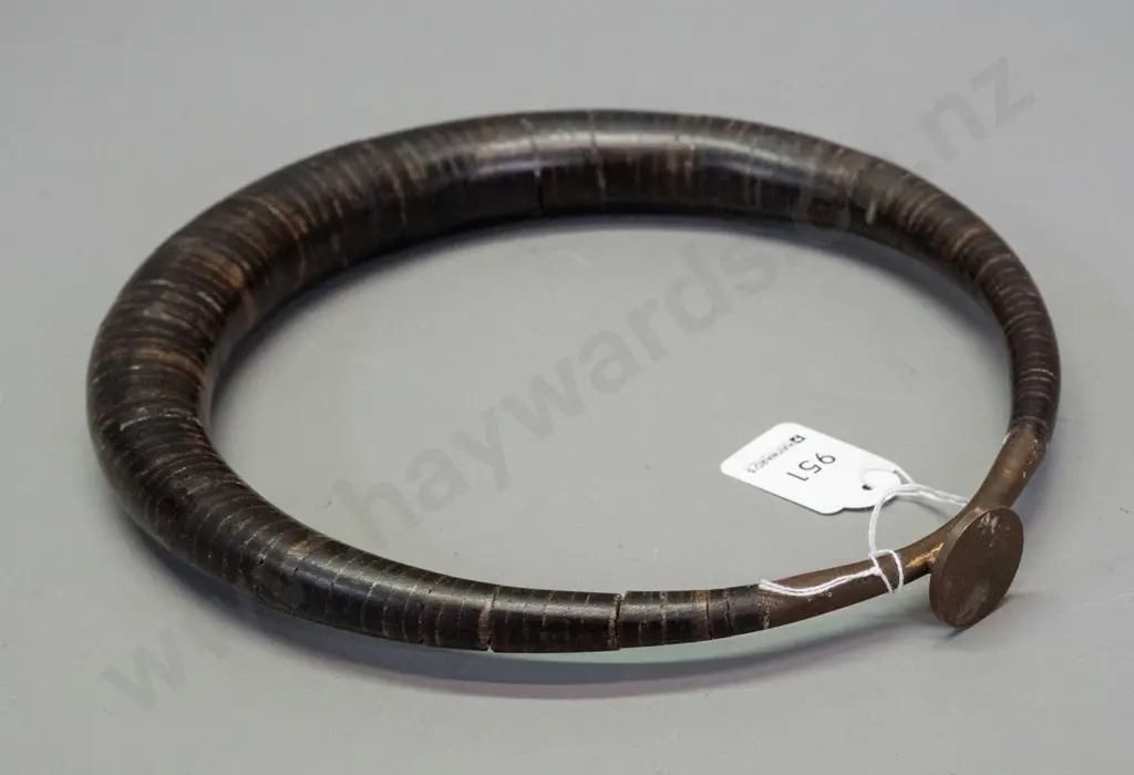 Nias Island coconut shell and brass or bronze torque / necklace - some cracking and loss to coconut fibre H-260 W-240 Image 1++