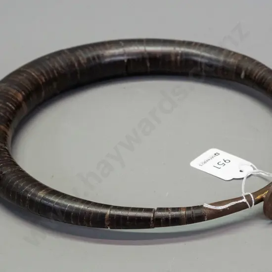 Nias Island coconut shell and brass or bronze torque / necklace - some cracking and loss to coconut fibre H-260 W-240