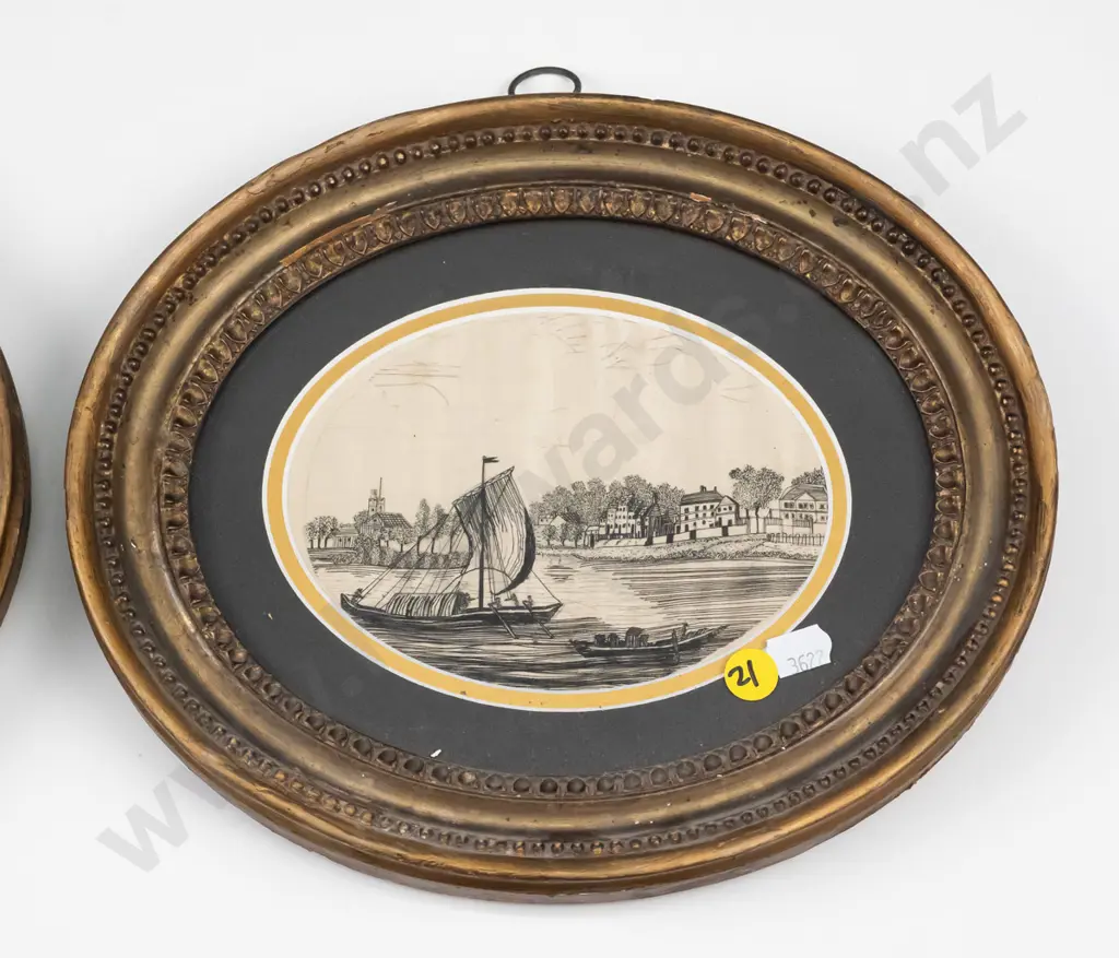 set of 4 gilt framed vintage watercolours on silk (some ageing to frames & silk work) each overall H-260 W-220 Image 1++