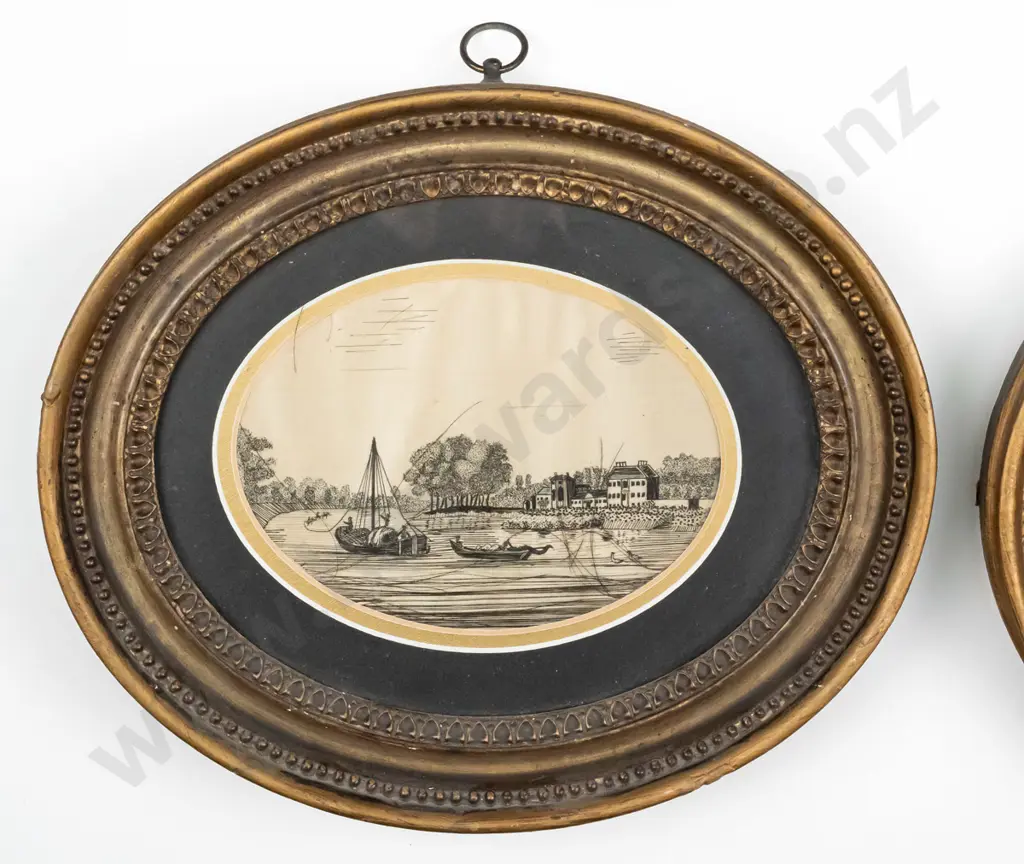 set of 4 gilt framed vintage watercolours on silk (some ageing to frames & silk work) each overall H-260 W-220 Image 1++