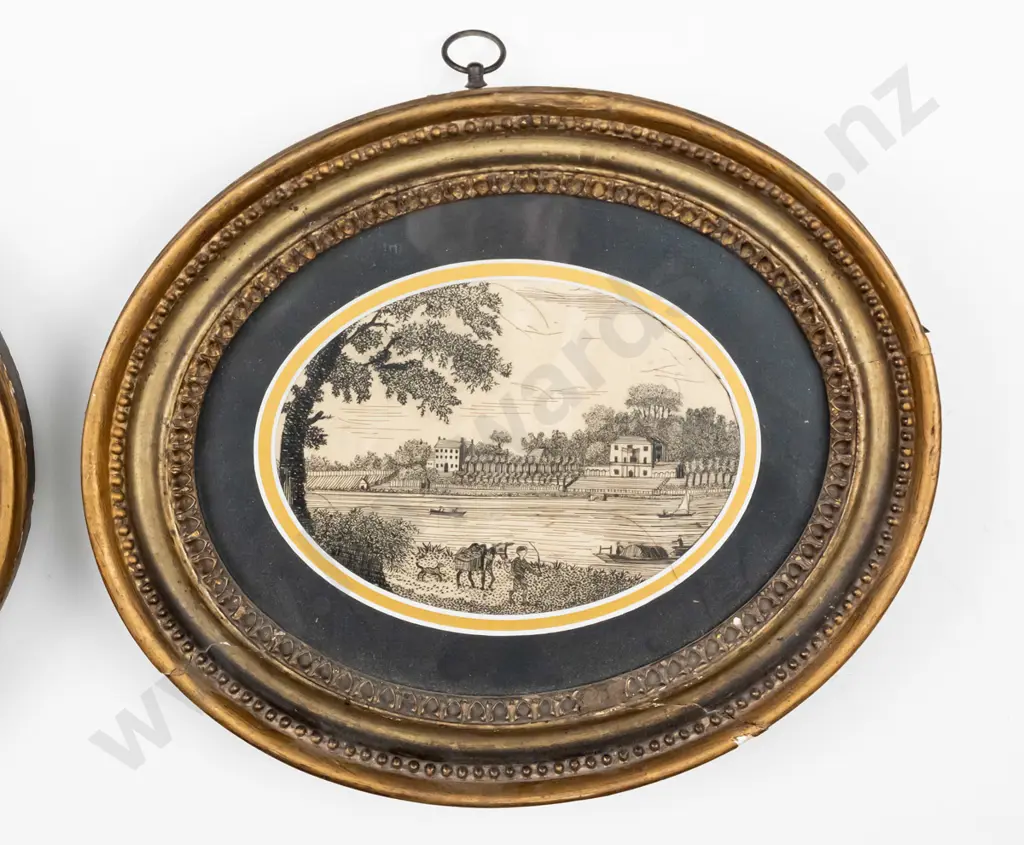 set of 4 gilt framed vintage watercolours on silk (some ageing to frames & silk work) each overall H-260 W-220 Image 1++