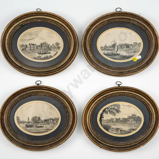 set of 4 gilt framed vintage watercolours on silk (some ageing to frames & silk work) each overall H-260 W-220