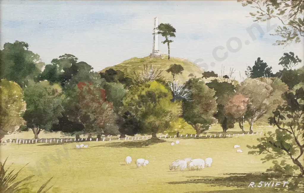 Rena Swift - framed watercolour "One Tree Hill" H-110 W-170 Image 1++