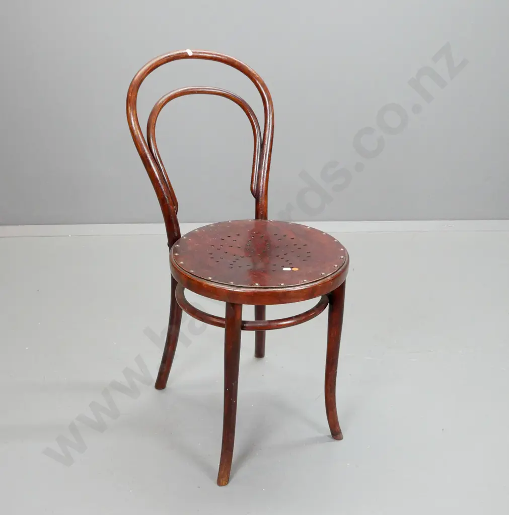 vintage hoop-back bent wood chair with pierced plywood seat - Thonet Austria stamped into underside. H-900 W-430 D-430 Image 1++
