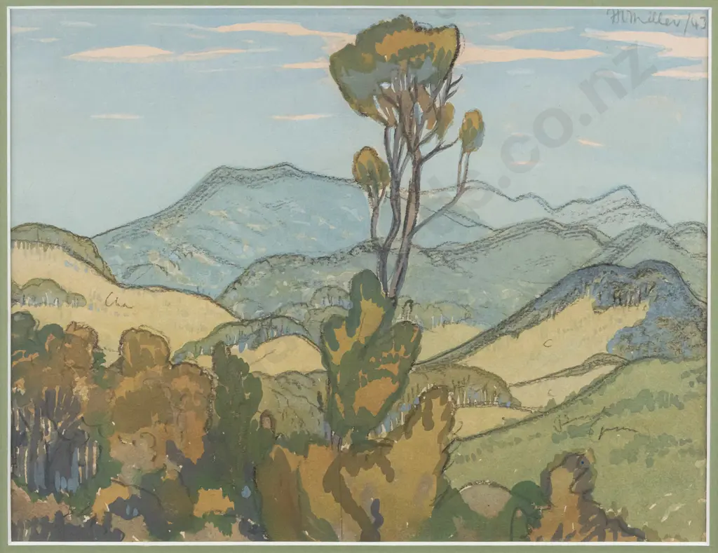 HV Miller '43 - framed pencil & watercolour - landscape H200 W260 Image 1++