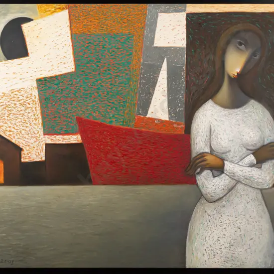 Vijay Belgave 2001 -framed oil on canvas - untitled picture featuring woman H11020 W1370