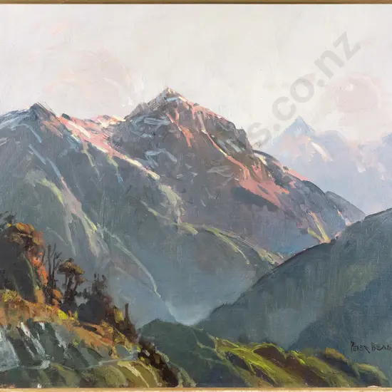 Peter Beadle 1985 - framed oil on board "Heath Mountains and Grebe Valley" H390 W500