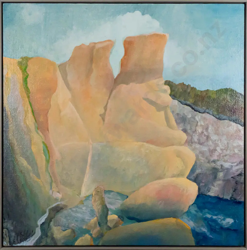 Rodney Hamel 2021 - framed oil on hessian "Tunnel Beach VII" H1000 W1000 Image 1++