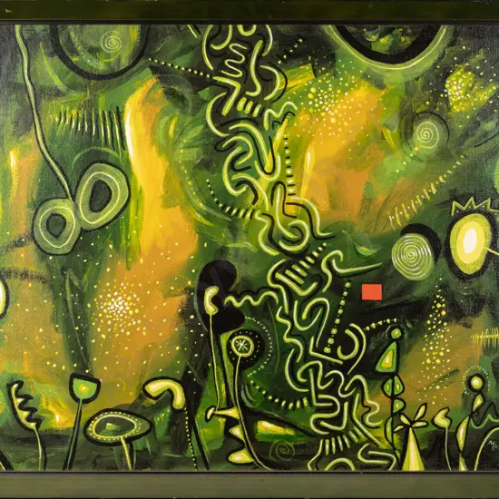 Keith Morant 1985 - framed oil "Green Painting" H360 W480 (slight scratching to frame)