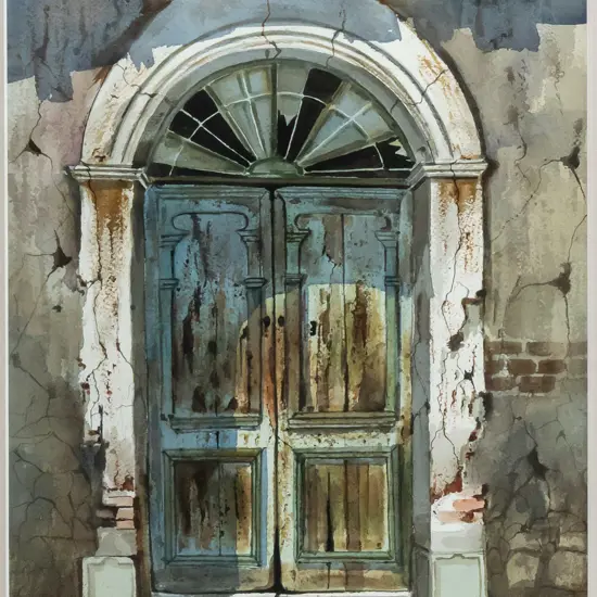 Gregorio Choque (Bolivia)1993 - framed watercolour - door way H350 W265