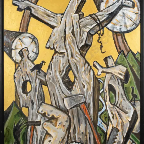 Nigel Brown 2004 - framed oil canvas "Dance of origin as a tree I touch you" H1410 W940