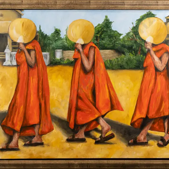 illegible signature - framed acrylic - Thai Monks H760 W1000