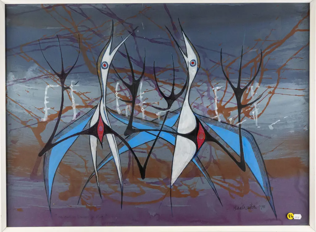 John Middleditch  '75 - framed watercolour "The Mating Dances of Birds" H480 W660 Image 1++