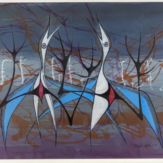 John Middleditch  '75 - framed watercolour "The Mating Dances of Birds" H480 W660