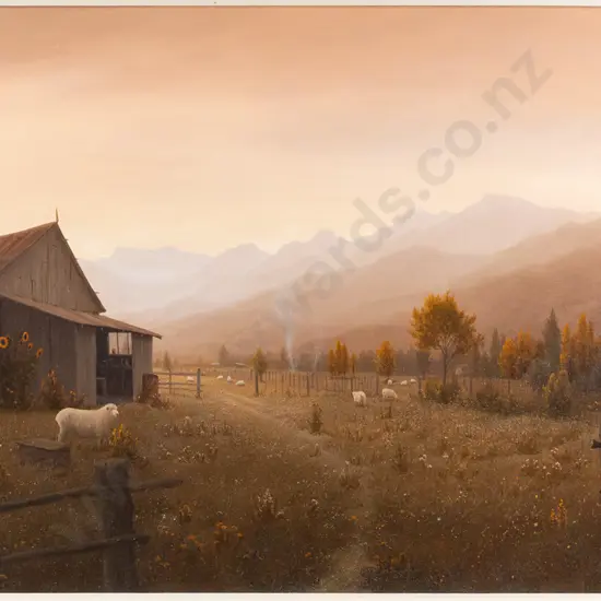 Hans Brutsch - framed oil on board "Lake Summer - Motueka Valley" H360 W580