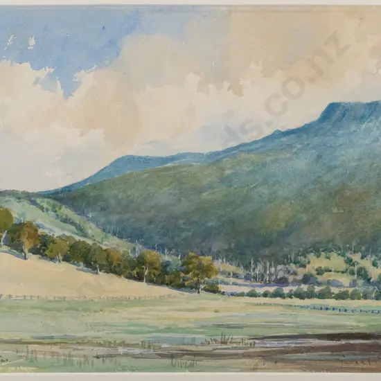 Ernest E Unwin - framed watercolour  "Dry Bluff Northern Tasmania" H230 W340