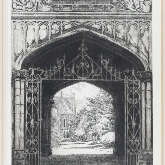 Audrey Bascand - framed etching 56/180 "Otago University Archway" H300 W200