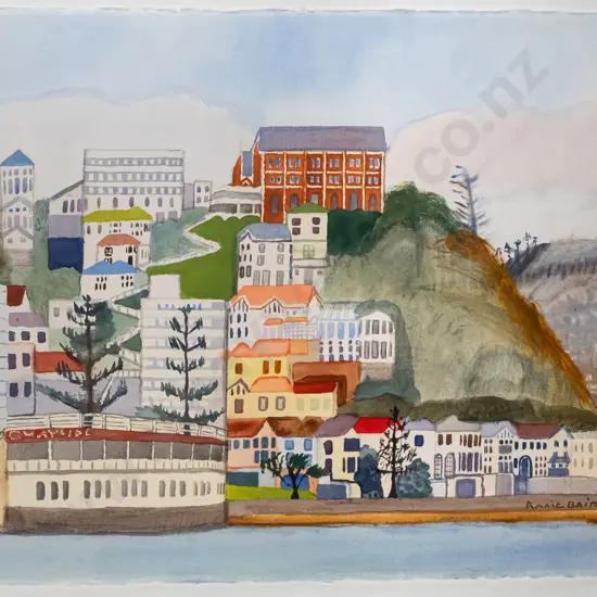 Annie Baird 1-10-94 - framed watercolour "Oriental Bay" H560 W760