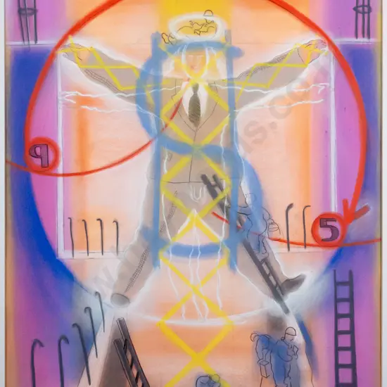Lindsay Crooks '96 - framed pastel and pencil ""Urban male towards 21st century" H730 W540